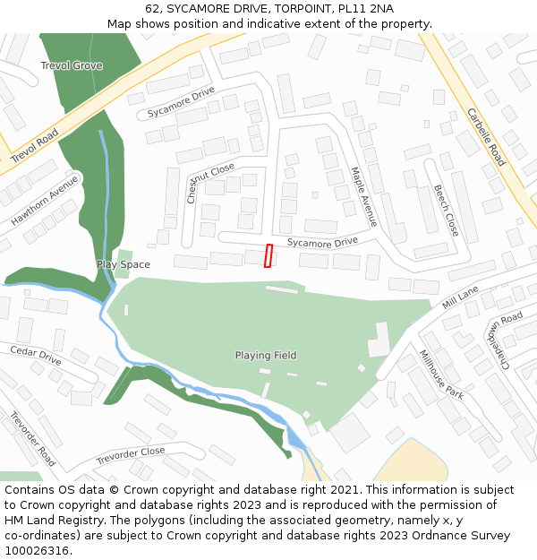 62, SYCAMORE DRIVE, TORPOINT, PL11 2NA: Location map and indicative extent of plot