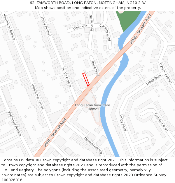 62, TAMWORTH ROAD, LONG EATON, NOTTINGHAM, NG10 3LW: Location map and indicative extent of plot