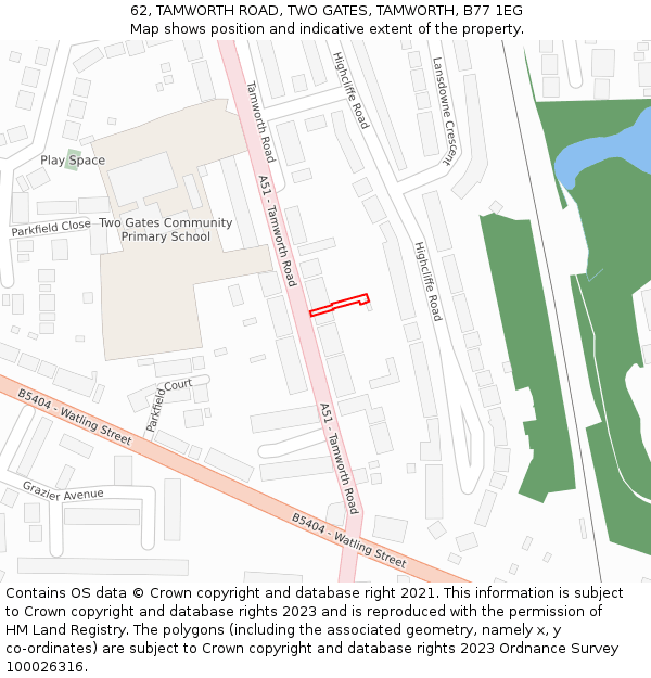 62, TAMWORTH ROAD, TWO GATES, TAMWORTH, B77 1EG: Location map and indicative extent of plot