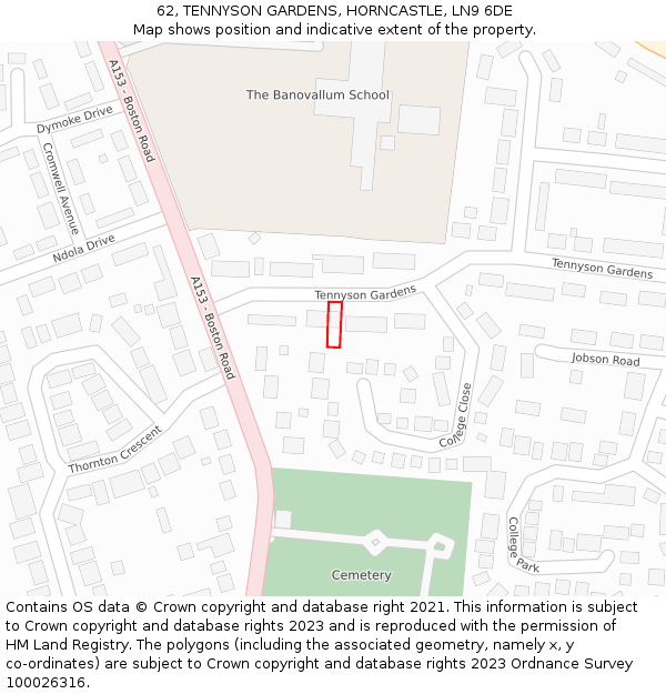 62, TENNYSON GARDENS, HORNCASTLE, LN9 6DE: Location map and indicative extent of plot