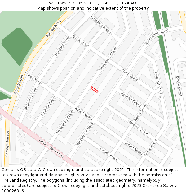 62, TEWKESBURY STREET, CARDIFF, CF24 4QT: Location map and indicative extent of plot