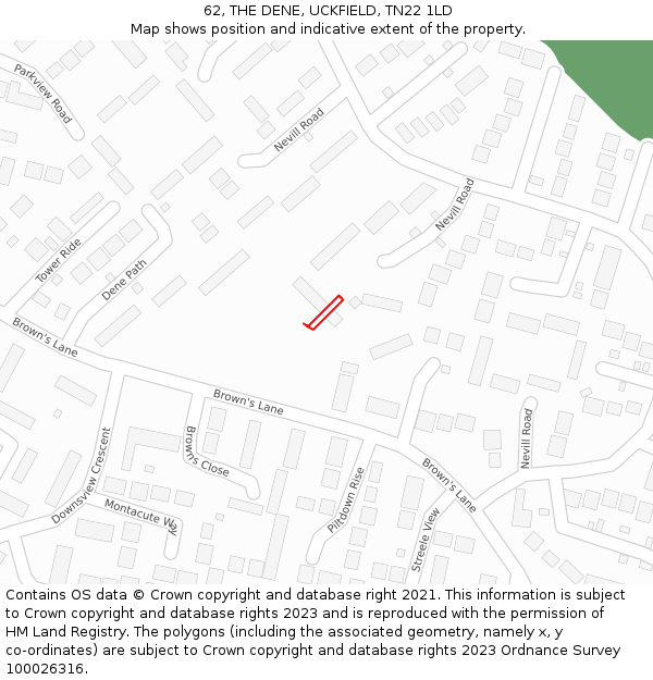 62, THE DENE, UCKFIELD, TN22 1LD: Location map and indicative extent of plot