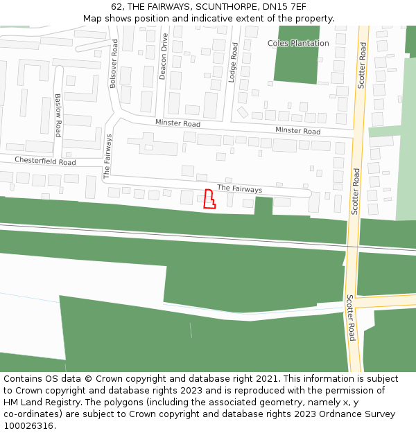 62, THE FAIRWAYS, SCUNTHORPE, DN15 7EF: Location map and indicative extent of plot