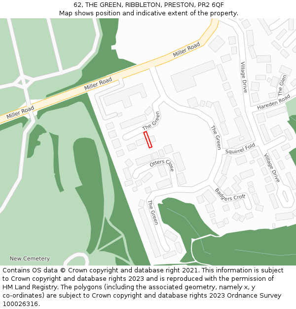 62, THE GREEN, RIBBLETON, PRESTON, PR2 6QF: Location map and indicative extent of plot