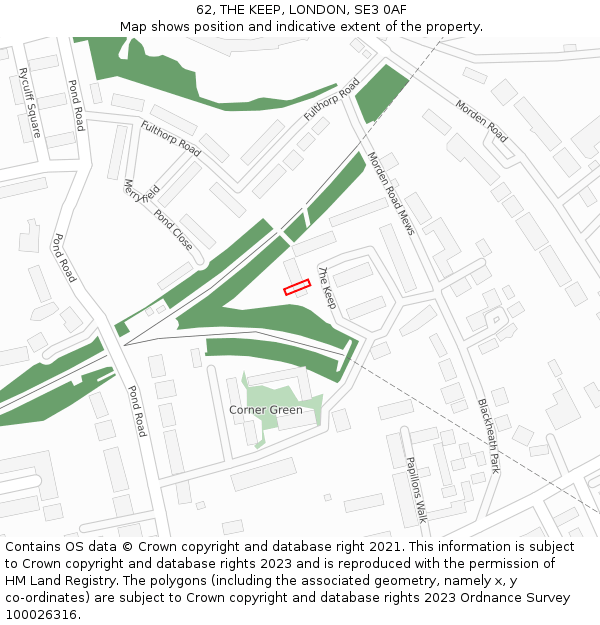 62, THE KEEP, LONDON, SE3 0AF: Location map and indicative extent of plot