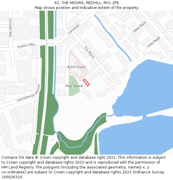 62, THE MOORS, REDHILL, RH1 2PE: Location map and indicative extent of plot