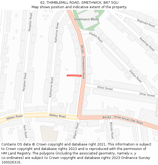 62, THIMBLEMILL ROAD, SMETHWICK, B67 5QU: Location map and indicative extent of plot