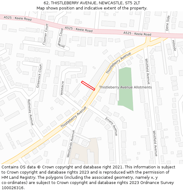 62, THISTLEBERRY AVENUE, NEWCASTLE, ST5 2LT: Location map and indicative extent of plot