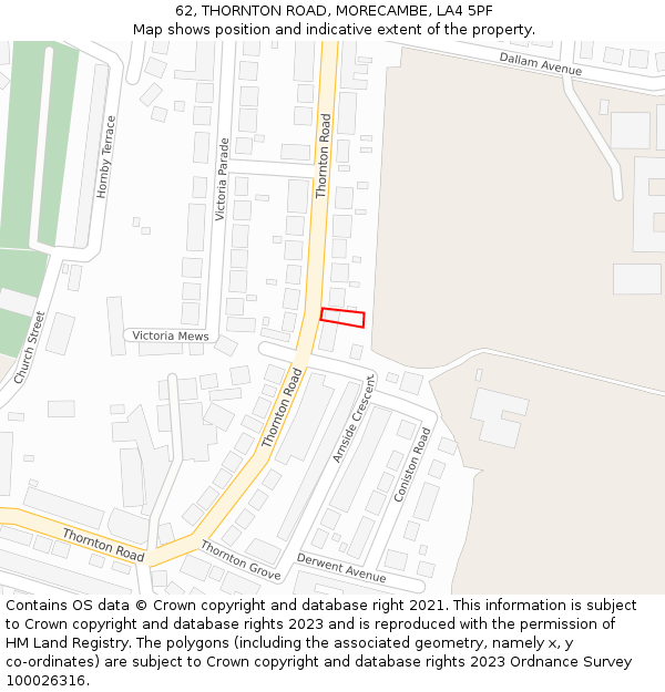 62, THORNTON ROAD, MORECAMBE, LA4 5PF: Location map and indicative extent of plot