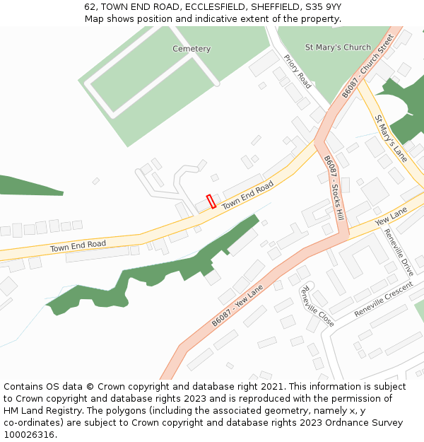 62, TOWN END ROAD, ECCLESFIELD, SHEFFIELD, S35 9YY: Location map and indicative extent of plot