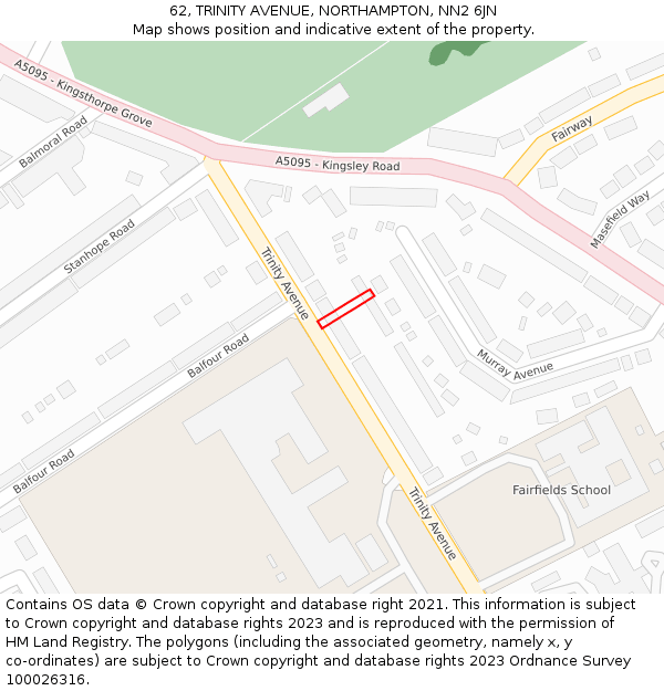 62, TRINITY AVENUE, NORTHAMPTON, NN2 6JN: Location map and indicative extent of plot