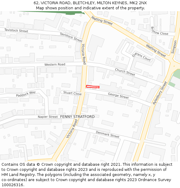 62, VICTORIA ROAD, BLETCHLEY, MILTON KEYNES, MK2 2NX: Location map and indicative extent of plot