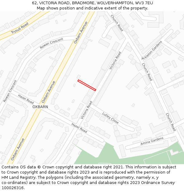 62, VICTORIA ROAD, BRADMORE, WOLVERHAMPTON, WV3 7EU: Location map and indicative extent of plot