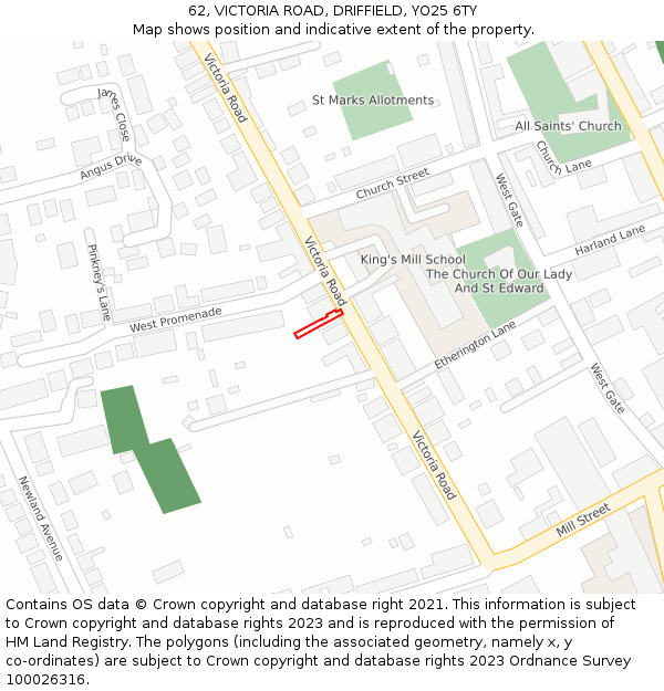62, VICTORIA ROAD, DRIFFIELD, YO25 6TY: Location map and indicative extent of plot