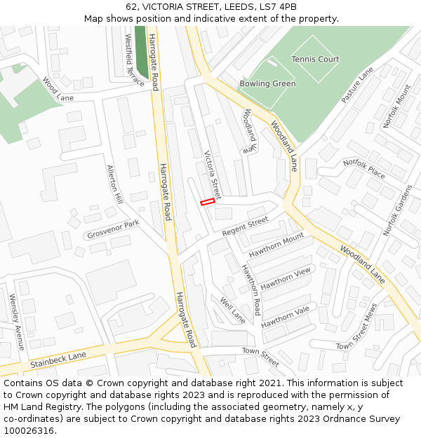 62, VICTORIA STREET, LEEDS, LS7 4PB: Location map and indicative extent of plot
