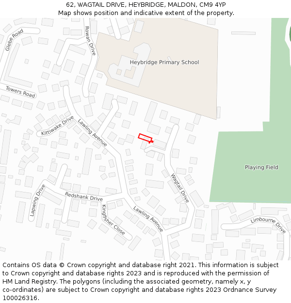 62, WAGTAIL DRIVE, HEYBRIDGE, MALDON, CM9 4YP: Location map and indicative extent of plot