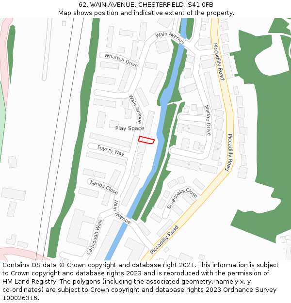 62, WAIN AVENUE, CHESTERFIELD, S41 0FB: Location map and indicative extent of plot