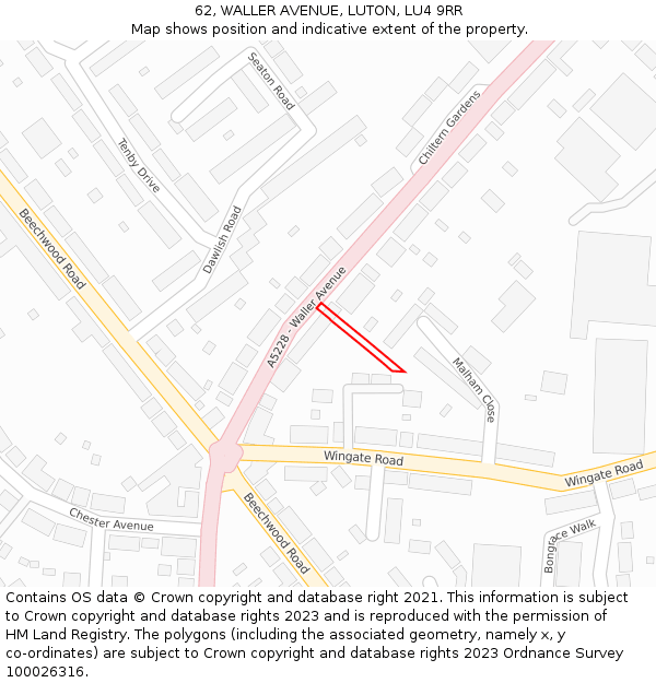 62, WALLER AVENUE, LUTON, LU4 9RR: Location map and indicative extent of plot