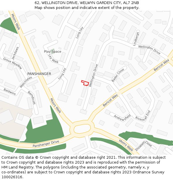 62, WELLINGTON DRIVE, WELWYN GARDEN CITY, AL7 2NB: Location map and indicative extent of plot