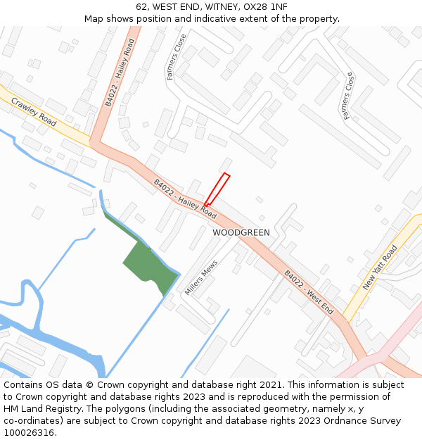 62, WEST END, WITNEY, OX28 1NF: Location map and indicative extent of plot