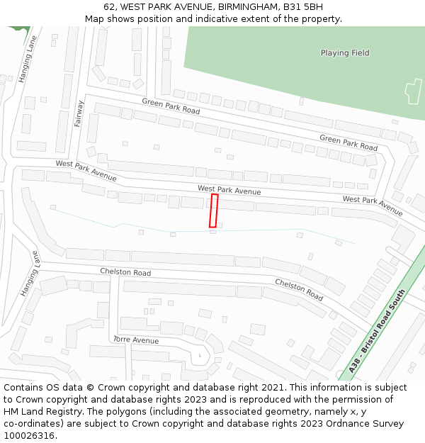 62, WEST PARK AVENUE, BIRMINGHAM, B31 5BH: Location map and indicative extent of plot