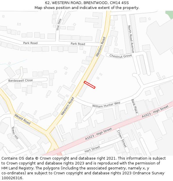 62, WESTERN ROAD, BRENTWOOD, CM14 4SS: Location map and indicative extent of plot