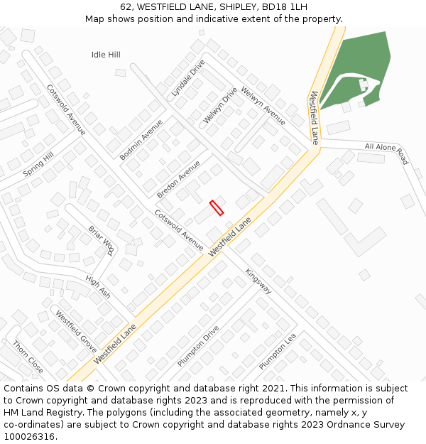 62, WESTFIELD LANE, SHIPLEY, BD18 1LH: Location map and indicative extent of plot