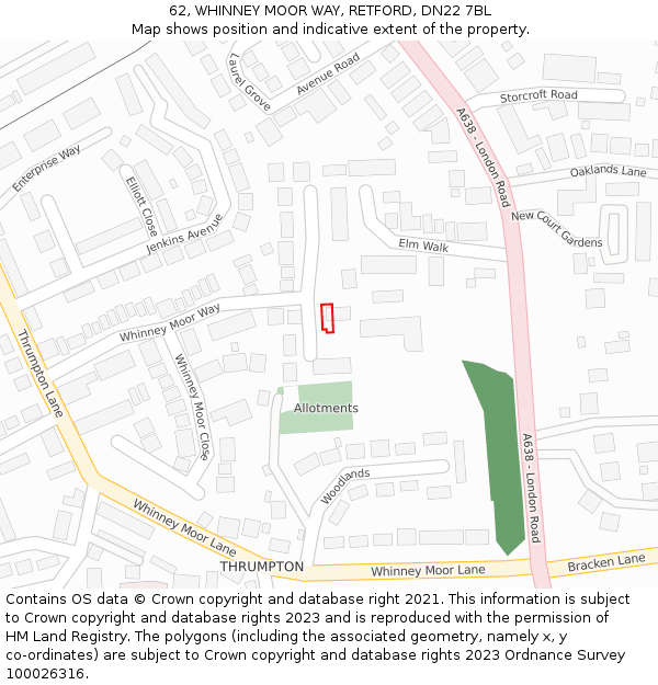 62, WHINNEY MOOR WAY, RETFORD, DN22 7BL: Location map and indicative extent of plot