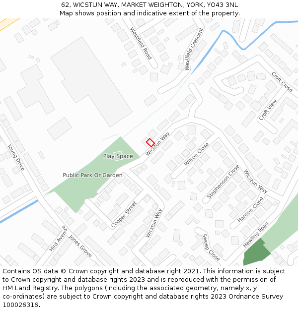62, WICSTUN WAY, MARKET WEIGHTON, YORK, YO43 3NL: Location map and indicative extent of plot
