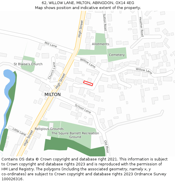 62, WILLOW LANE, MILTON, ABINGDON, OX14 4EG: Location map and indicative extent of plot
