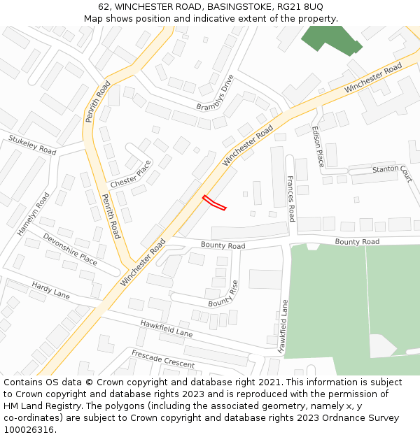 62, WINCHESTER ROAD, BASINGSTOKE, RG21 8UQ: Location map and indicative extent of plot