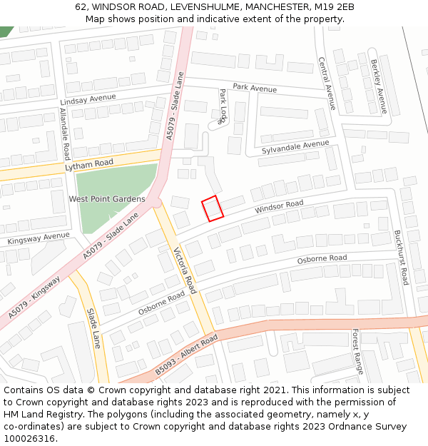 62, WINDSOR ROAD, LEVENSHULME, MANCHESTER, M19 2EB: Location map and indicative extent of plot