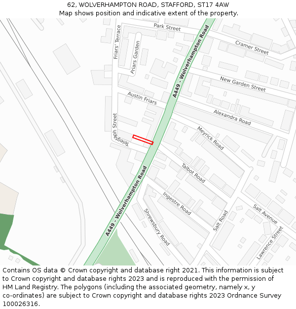 62, WOLVERHAMPTON ROAD, STAFFORD, ST17 4AW: Location map and indicative extent of plot