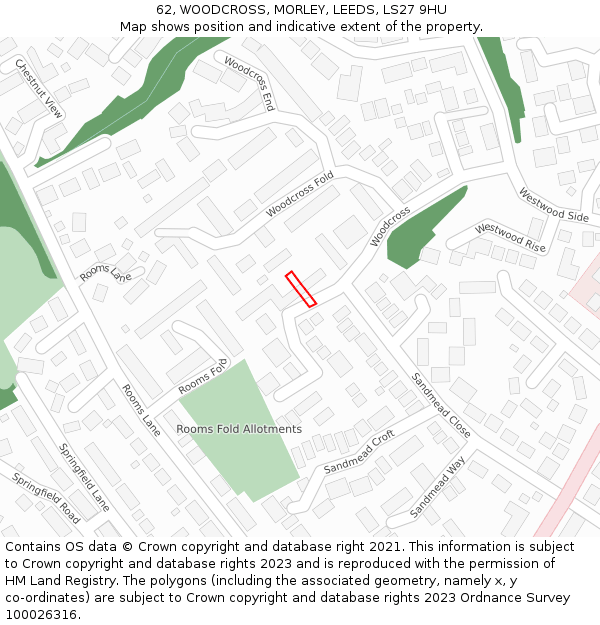 62, WOODCROSS, MORLEY, LEEDS, LS27 9HU: Location map and indicative extent of plot