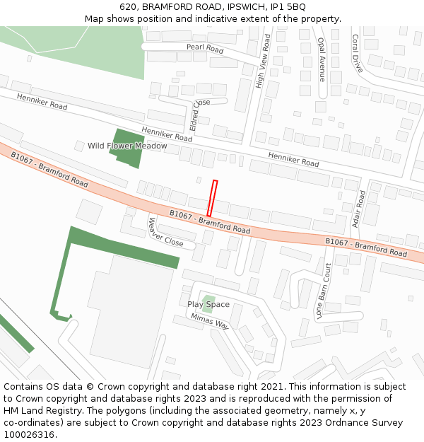 620, BRAMFORD ROAD, IPSWICH, IP1 5BQ: Location map and indicative extent of plot