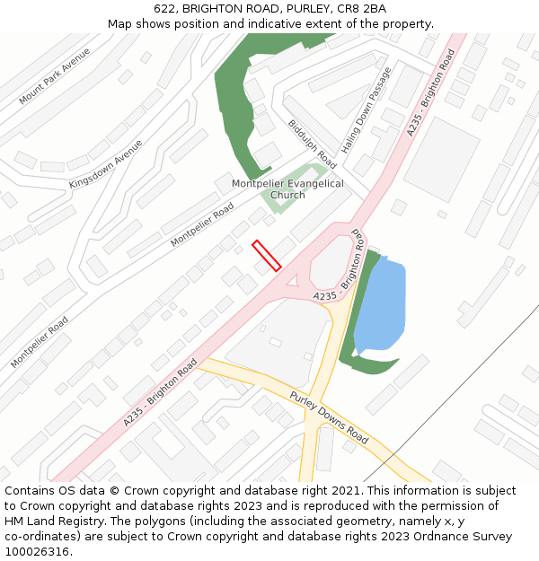622, BRIGHTON ROAD, PURLEY, CR8 2BA: Location map and indicative extent of plot