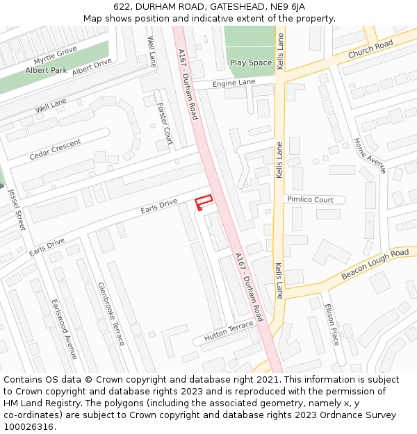 622, DURHAM ROAD, GATESHEAD, NE9 6JA: Location map and indicative extent of plot