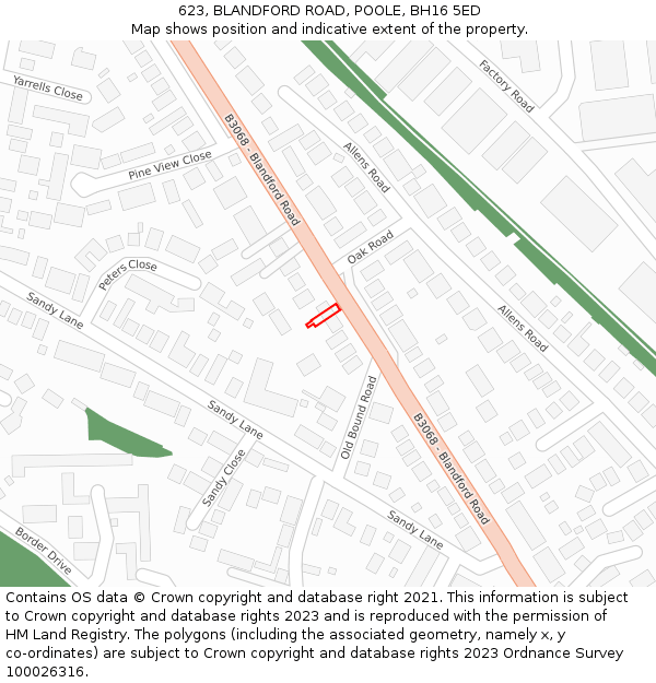 623, BLANDFORD ROAD, POOLE, BH16 5ED: Location map and indicative extent of plot