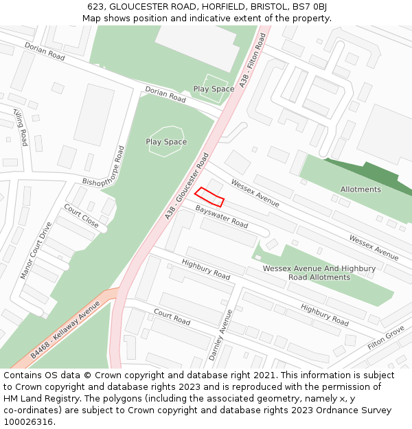 623, GLOUCESTER ROAD, HORFIELD, BRISTOL, BS7 0BJ: Location map and indicative extent of plot