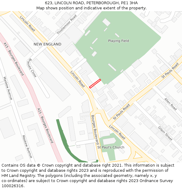 623, LINCOLN ROAD, PETERBOROUGH, PE1 3HA: Location map and indicative extent of plot