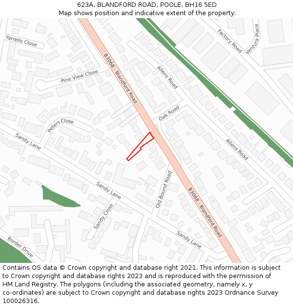 623A, BLANDFORD ROAD, POOLE, BH16 5ED: Location map and indicative extent of plot