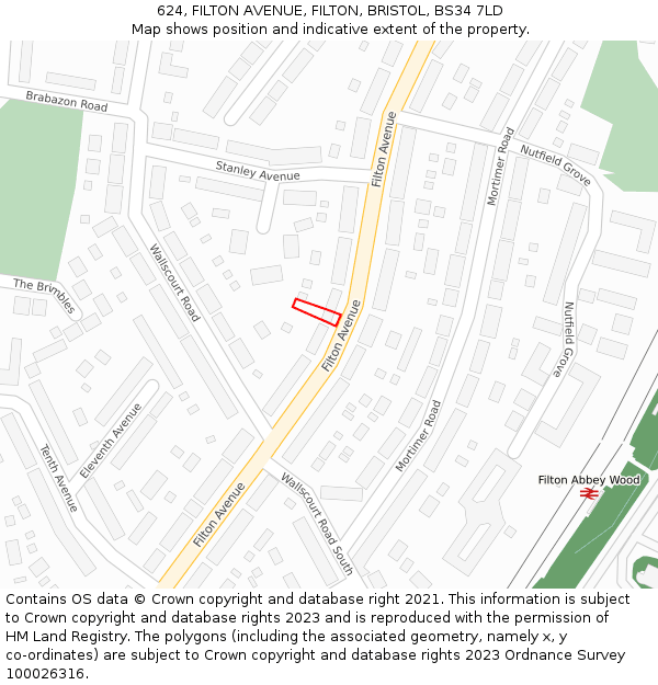624, FILTON AVENUE, FILTON, BRISTOL, BS34 7LD: Location map and indicative extent of plot