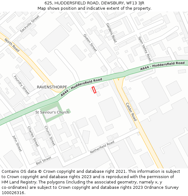 625, HUDDERSFIELD ROAD, DEWSBURY, WF13 3JR: Location map and indicative extent of plot