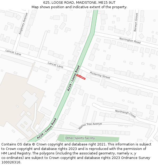 625, LOOSE ROAD, MAIDSTONE, ME15 9UT: Location map and indicative extent of plot