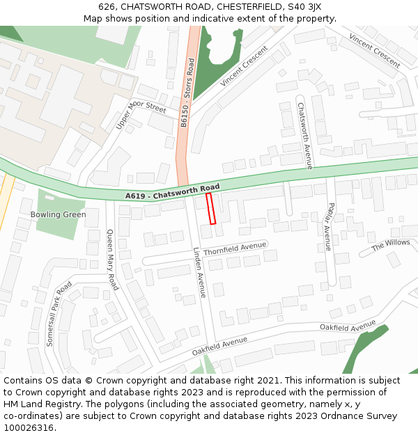 626, CHATSWORTH ROAD, CHESTERFIELD, S40 3JX: Location map and indicative extent of plot