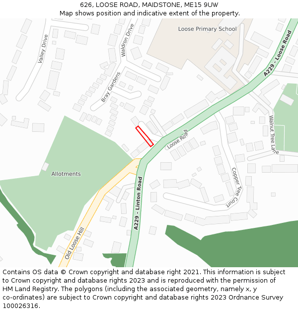 626, LOOSE ROAD, MAIDSTONE, ME15 9UW: Location map and indicative extent of plot