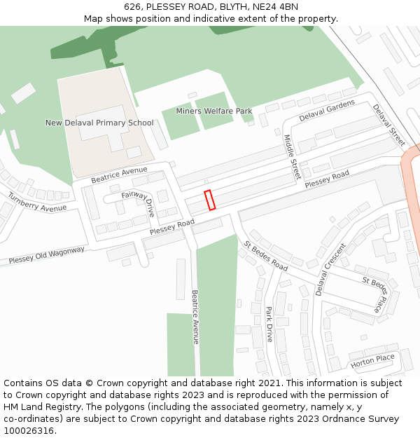 626, PLESSEY ROAD, BLYTH, NE24 4BN: Location map and indicative extent of plot