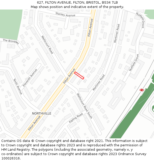 627, FILTON AVENUE, FILTON, BRISTOL, BS34 7LB: Location map and indicative extent of plot