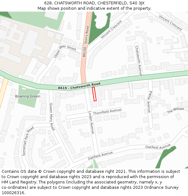 628, CHATSWORTH ROAD, CHESTERFIELD, S40 3JX: Location map and indicative extent of plot