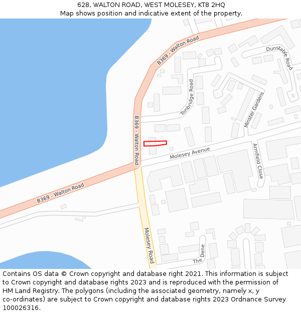 628, WALTON ROAD, WEST MOLESEY, KT8 2HQ: Location map and indicative extent of plot